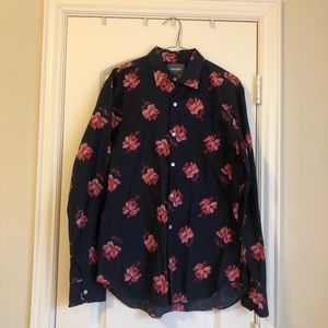 BONOBOS Navy/Red Flower Dress Shirt